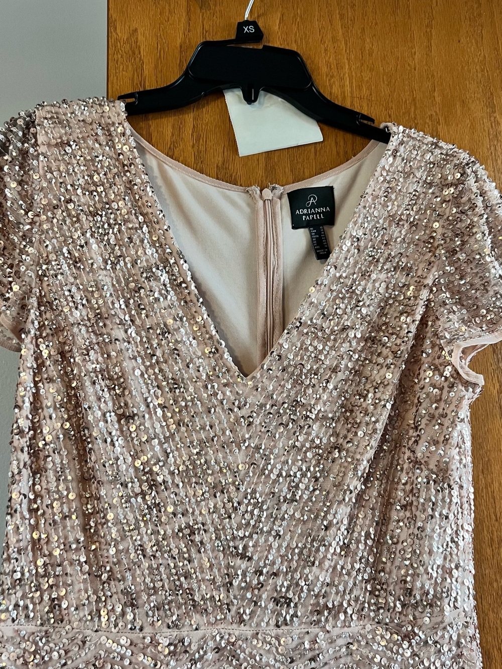 Adrianna Papell Blush Sequin Dress with Black Label